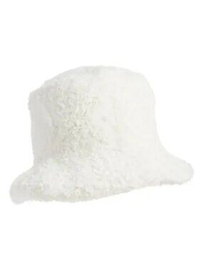 NWT Open Edit Faux Shearling Bucket Hat in Off White; One Size